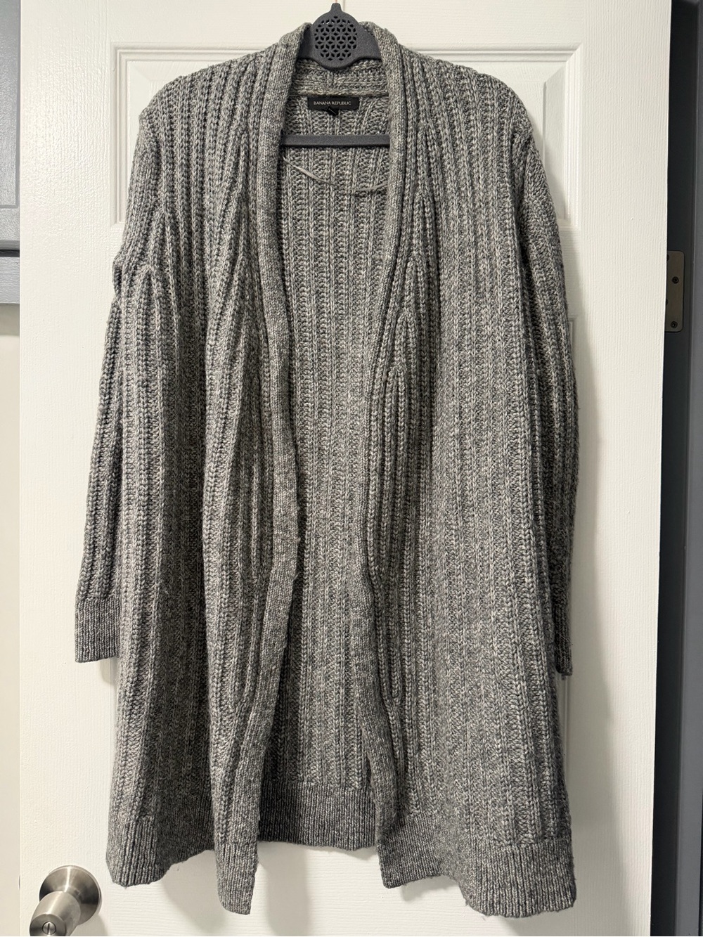 Banana Republic Marled Ribbed Merino Wool Alpaca Long Cardigan Gray M